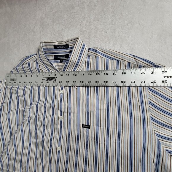 Faconnable Mens Classic Striped Button-Down Long Sleeve Shirt XL White Blue - Picture 4 of 6